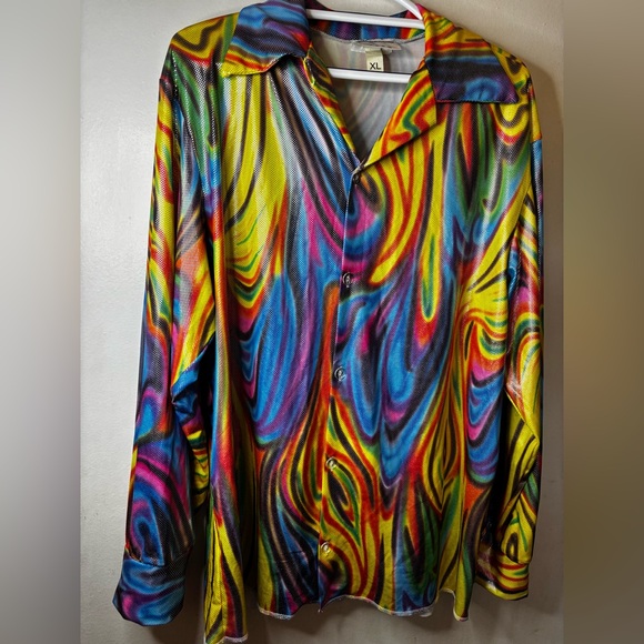 Underwraps Psychedelic Button-Up Shirt XL Colorful Swirl Print - Picture 2 of 3
